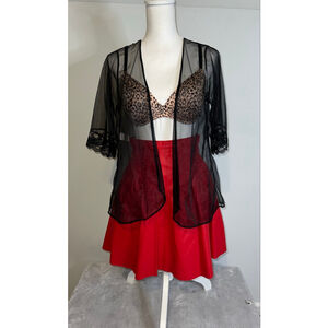 Women's Vintage Shortsleeve Black Sheer Robe M